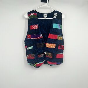 THEO Multi Color Patchwork 4 Button Vest VTG Art To Wear Artsy Festival Hippie